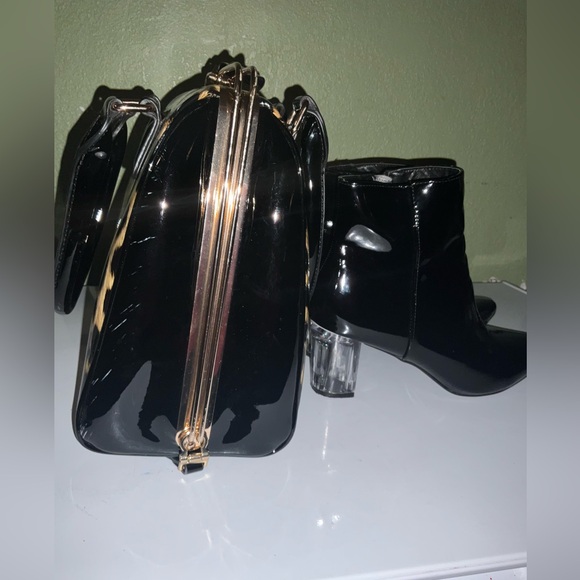 Olivia+Kate black glossy booties size 11 and lepard large hand bag - Picture 6 of 9